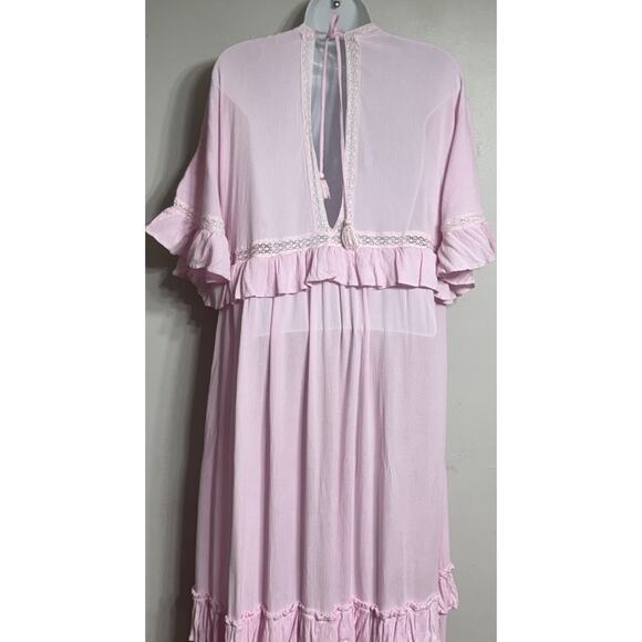 Free People Dress Women’s XS Pintuck Paradiso Maxi Pink Ruffles Bohemian - Picture 8 of 14